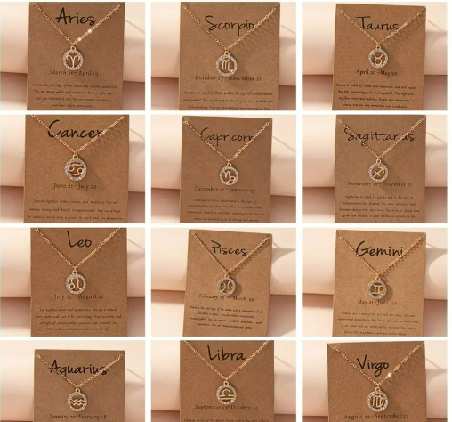 Zodiac Pendant Necklace – 12 Constellations with Gift Card